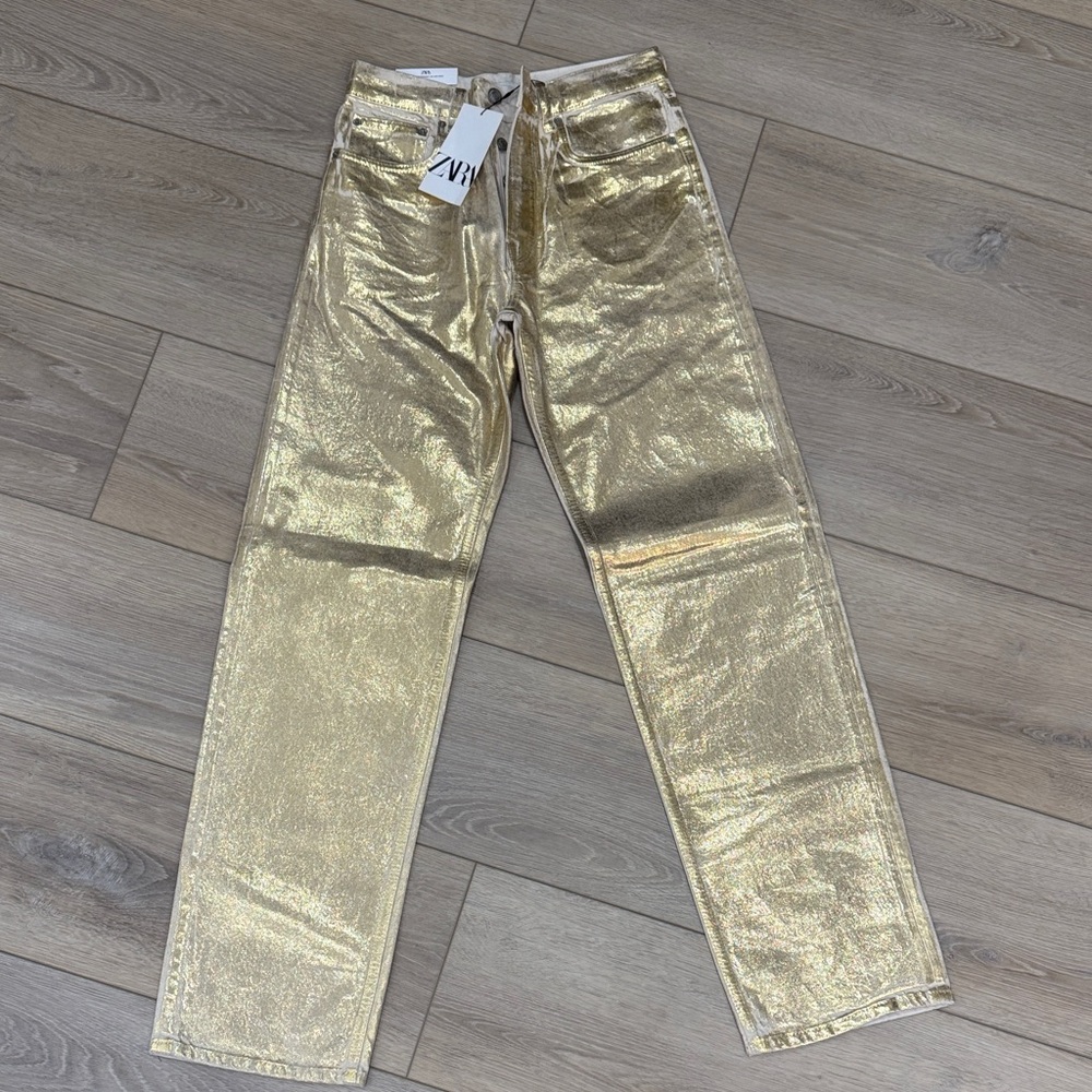 Zara Metallic Gold Boyfriend Jeans